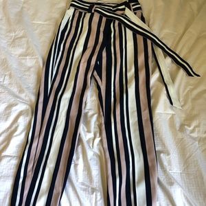 Express Striped belted high rise ankle dress pants